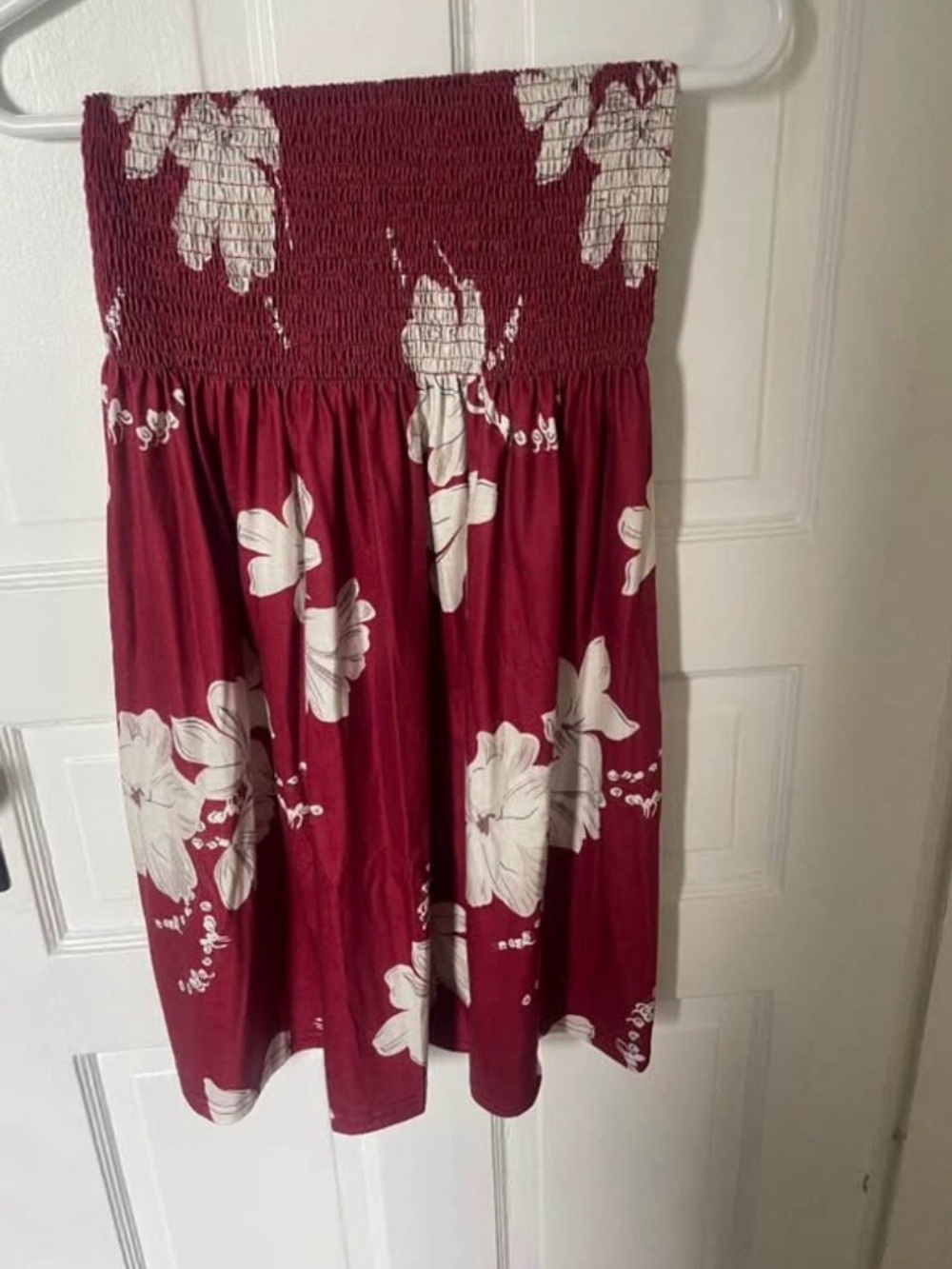 Women’s Floral Smocked tube top dress Burgundy White